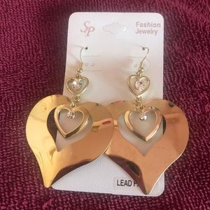Heart shaped dangle gold plated earrings